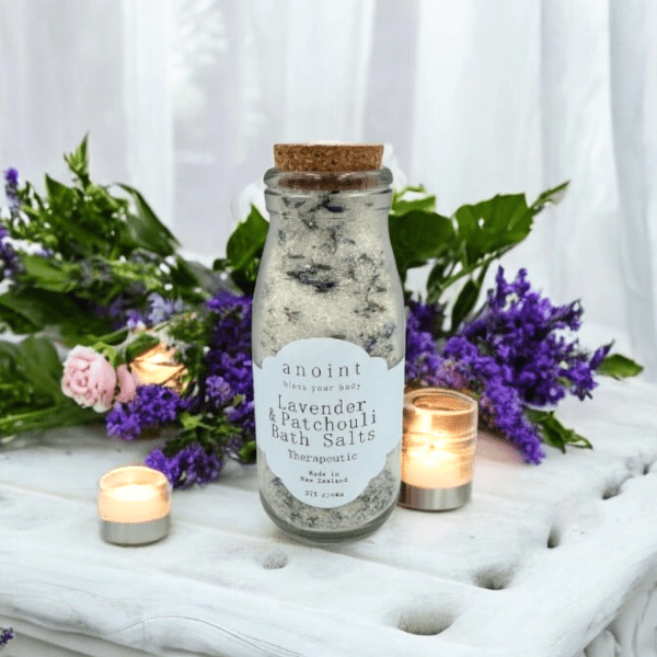 Lavender and Patchouli Bath Salts Bottle - Image 3