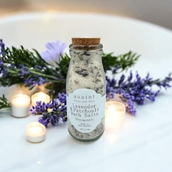 Lavender and Patchouli Bath Salts Bottle